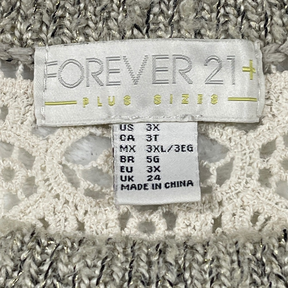 Women's‎ Plus Size 3X Taupe Marled Knit Sweater Crochet Lace Shoulder Metallic - Picture 2 of 8